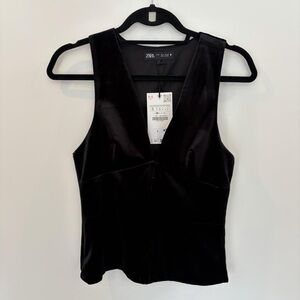 Zara Black Velvet V-Neck Sleeveless Camisole